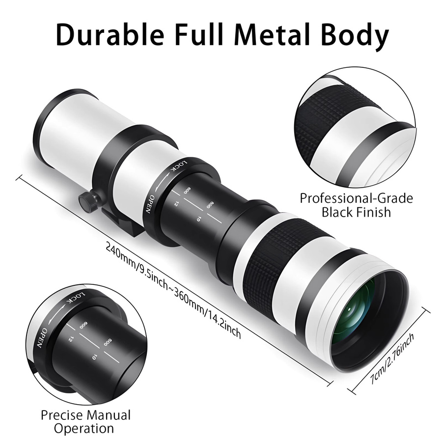 LIGINN Super-Teleobjektiv 420-800mm F/8.3-16 für Canon, Nikon und Sony, manuelles Teleobjektiv in Weiß - Bild 7