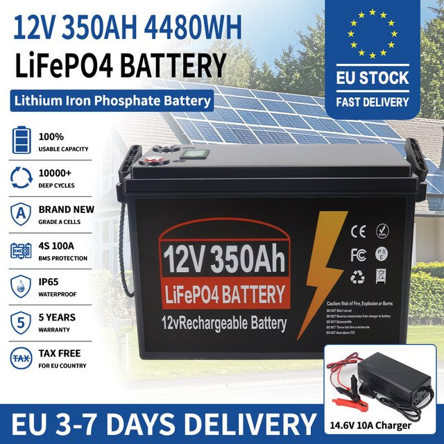 Likctt 12V 350Ah LiFePO4 Lithium-Batterie mit 100A BMS in Schwarz - Bild 1