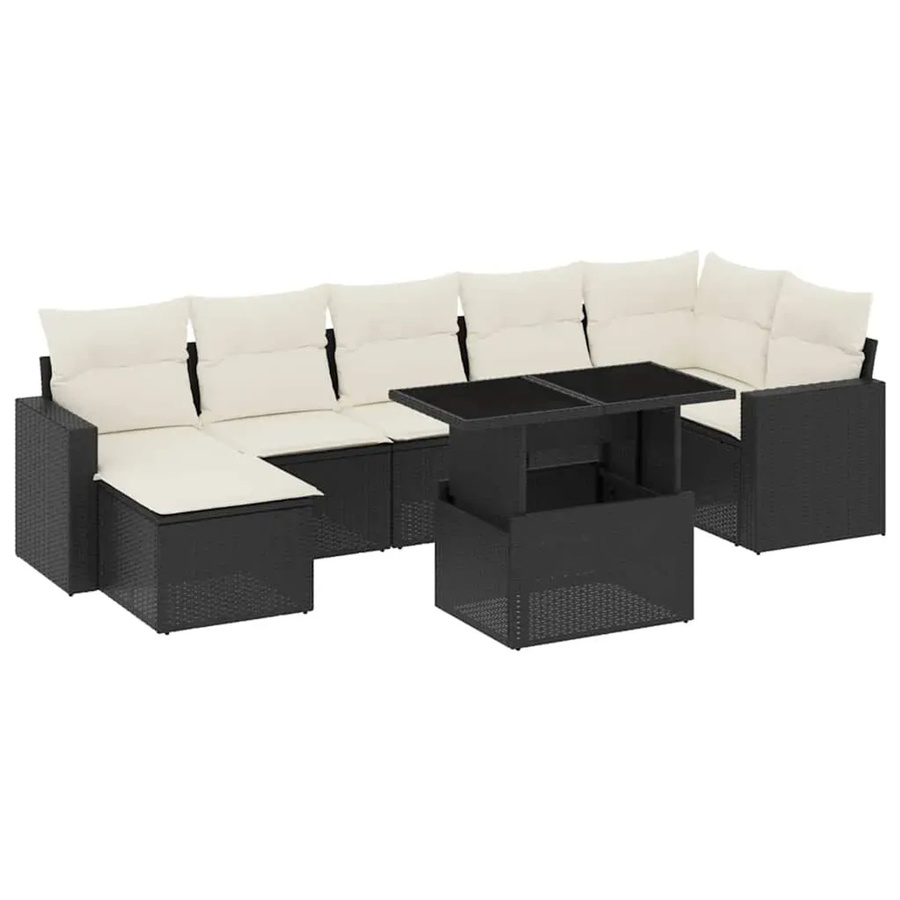 vidaXL 8-teilige Garten-Sofagarnitur in L-Form aus Poly-Rattan mit Kissen in Schwarz und Cremeweiß - Bild 2