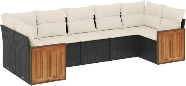 vidaXL 7-teilige Garten-Sofagarnitur in L-Form aus Polyrattan mit Kissen in Schwarz - Bild 1