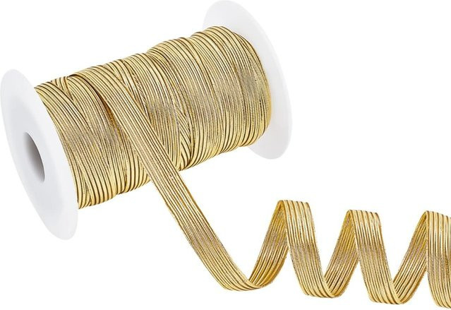 Goldenes elastisches Gummiband mit Glitzer-Effekt, flaches metallisches Stretchband, Breite: 1 cm, Länge: 20 Meter - Bild 1