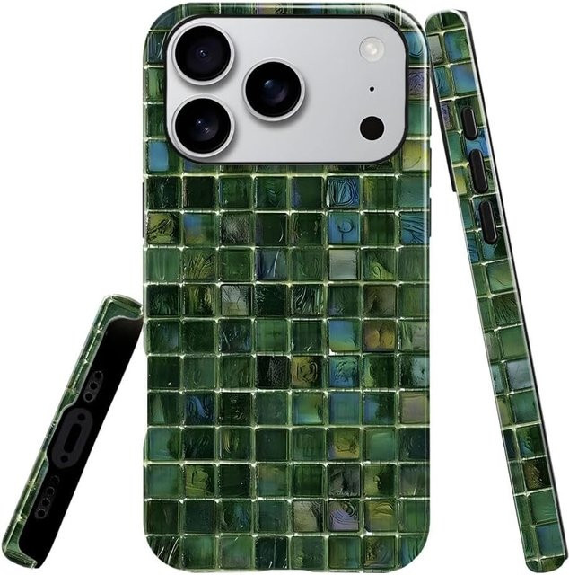 Mairuige Handyhülle mit Glasfliesen-Design für iPhone 17 Pro Air Plus 16 15 14 in Grün und Beige, robuste 2-Schicht Hartschalen-Hülle mit Glanzeffekt - Bild 1