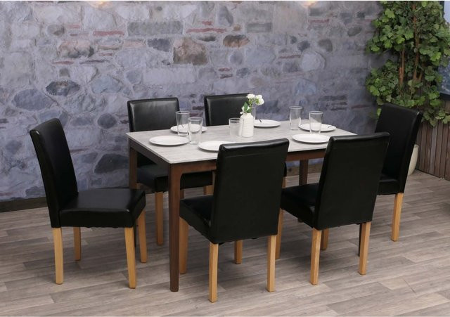 6er-Set Esszimmerstühle Littau von MCW aus Kunstleder in Schwarz mit hellen Beinen - Bild 1