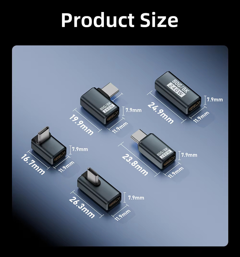 BSN USB4 2.0 USB-C auf Typ-C Winkeladapter in Grau mit 240W PD und 80Gbps Hochgeschwindigkeit für Macbook und 8K@60Hz - Bild 6