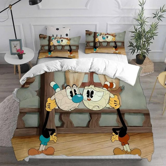 Cuphead Bettwäsche-Set mit 3D-Design, Bettbezug und Kissenbezug aus Mikrofaser, Mehrfarbig, B/L: 135 x 200 cm - Bild 1
