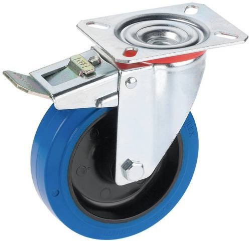Dörner + Helmer Lenkrolle 712677 mit blauem Rad, Durchmesser: 125 mm, Tragfähigkeit: 200 kg, verzinkter Stahl - Bild 1