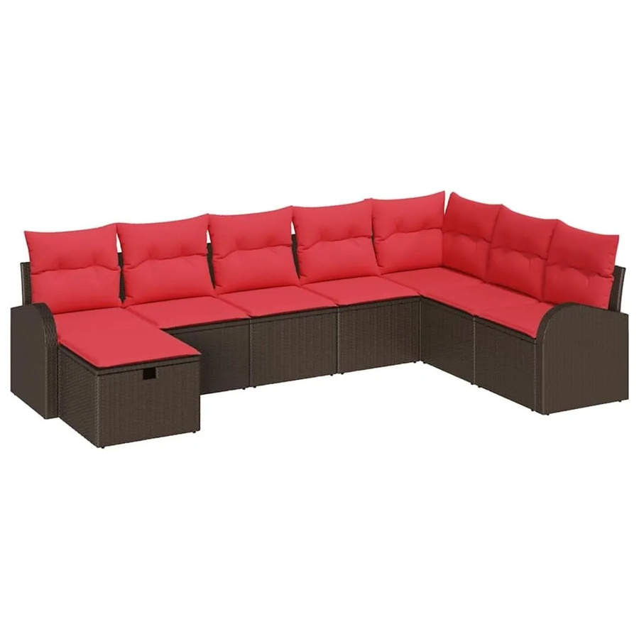 vidaXL Sofa Set L-Form aus Poly-Rattan mit Kissen und Stauraum in Braun und Rot - Bild 2