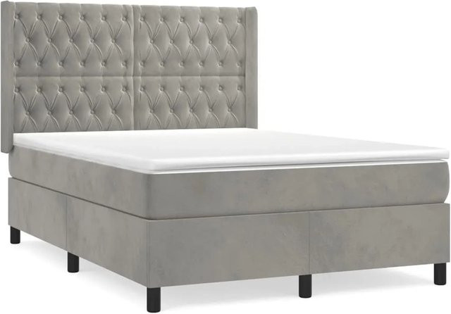 vidaXL Boxspringbett mit Matratze in Hellgrau aus Samt, Hybrid-Design mit Taschenfederkern, B/T: 140 x 190 cm - Bild 1