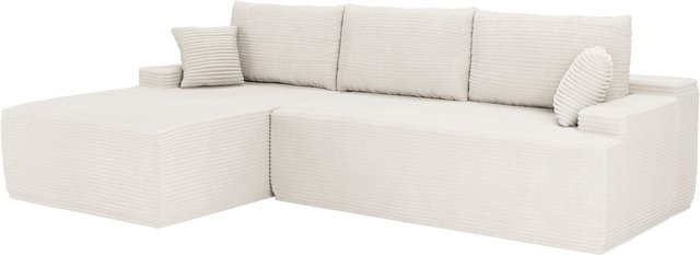 Juskys Ecksofa Coredo 3 Sitzer in L-Form mit Ottomane links, Cord in Creme/Beige - Bild 1