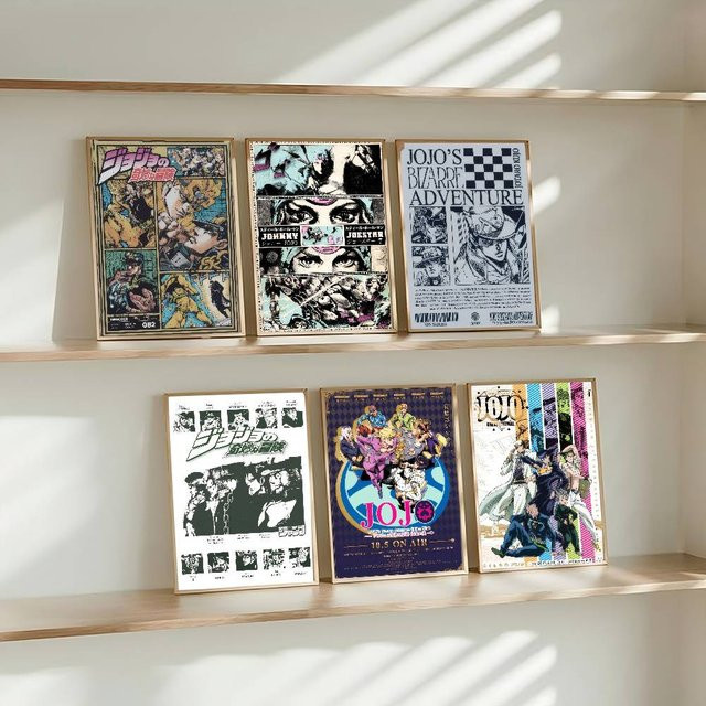 Selbstklebendes Jojo Bizarre Adventure Anime-Poster von Rastar in Schwarz und Weiß aus Kraftpapier zur Wanddekoration - Bild 1