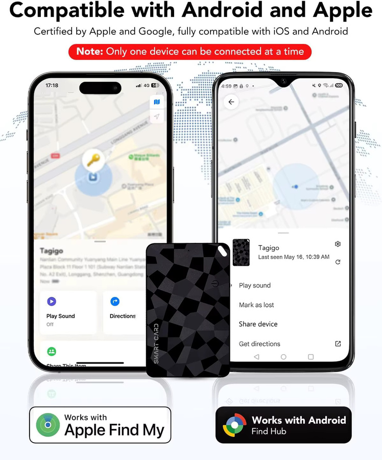 leapii 1-4er-Pack smarter Brieftaschen-Tracker in Schwarz, wiederaufladbare Tracker-Karte kompatibel mit iOS Find My App und Android Google Find My Device - Bild 4