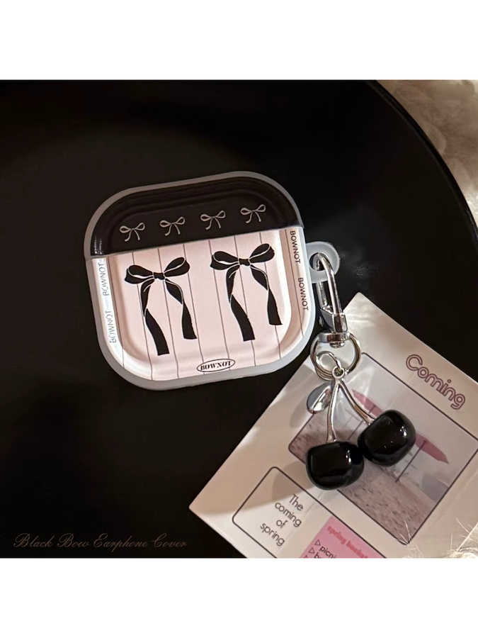 Koreanische gestreifte Kopfhörerhülle für Apple AirPods Pro und AirPods 1 2 3 4 mit schwarzem Kirsch-Anhänger, mehrfarbig - Bild 6