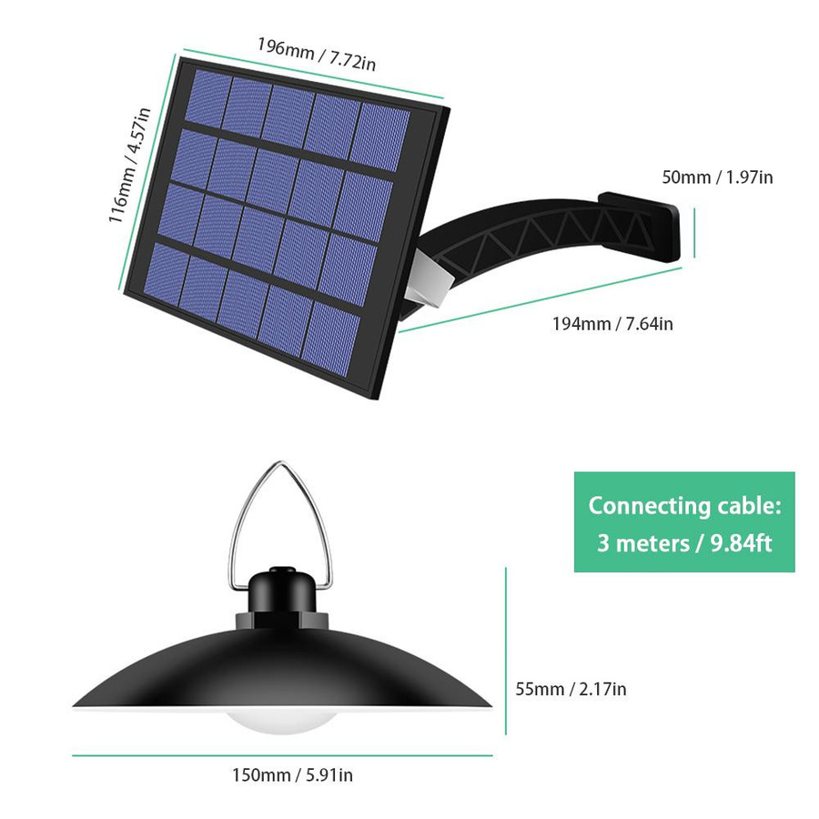 TOMTOP JMS Solarbetriebene Pendelleuchte aus Metall mit verstellbarem Panel und Dämmerungssensor, IP65 wasserdicht, LED, weiß - Bild 5