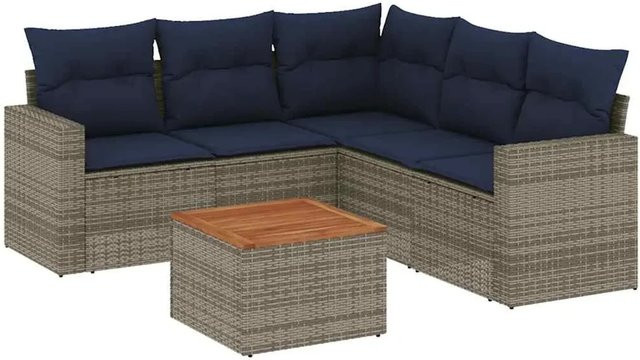 vidaXL 6-teilige Garten-Sofagarnitur aus Poly-Rattan mit Kissen in Grau - Bild 1