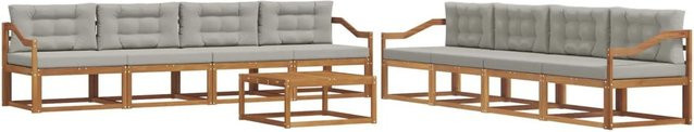 vidaXL Outdoor-Sofagarnitur 9-tlg. in L-Form aus Akazienholz mit Kissen, Farben: Natur und Hellgrau - Bild 1