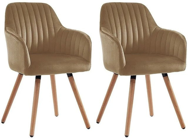 Vente-unique Eleana Stuhl aus Samt mit Armlehnen in Beige und Metallgestell, Breite: 56 cm, Tiefe: 56 cm, Höhe: 56 cm - Bild 1