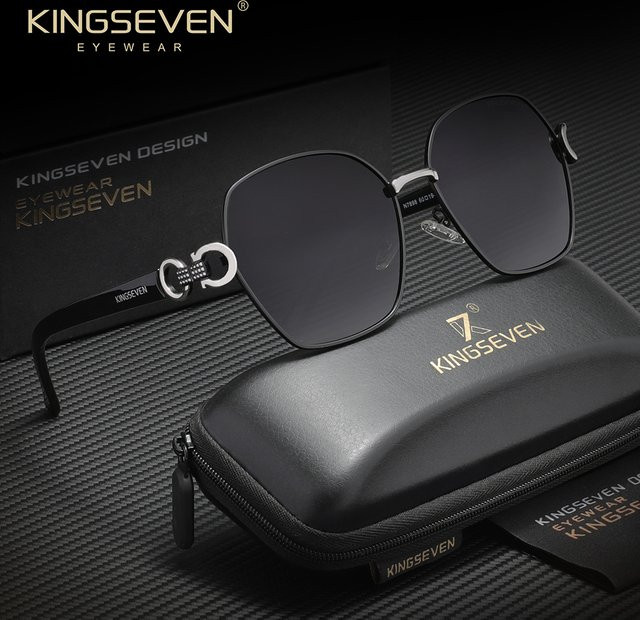 KINGSEVEN Sonnenbrille, Damen, Square, Metall, schwarz, polarisiert - Bild 1