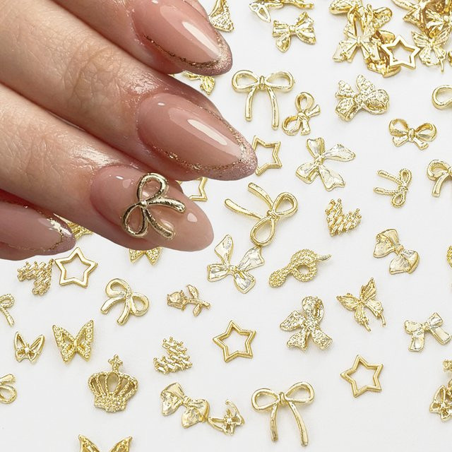HotPress Nagel Charms, Goldband Schleife Schmetterling, 50 Stück - Bild 1