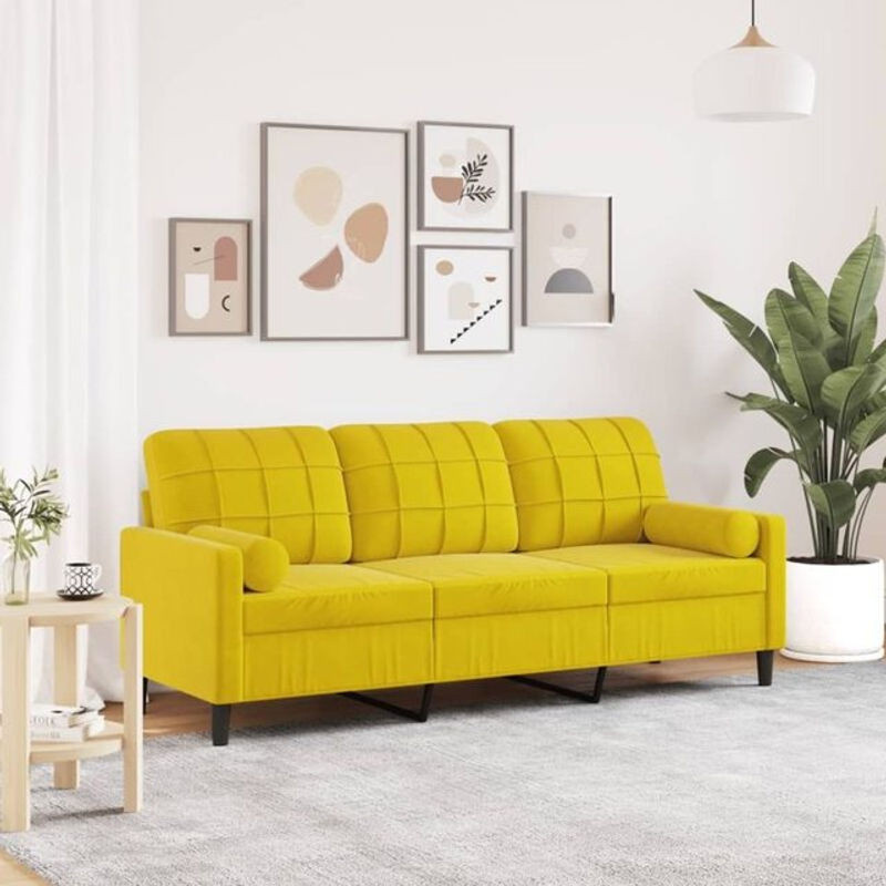 Modernes 3-Sitzer-Sofa aus Samt mit Zierkissen von vidaxl in Gelb, Breite: 180 cm - Bild 1