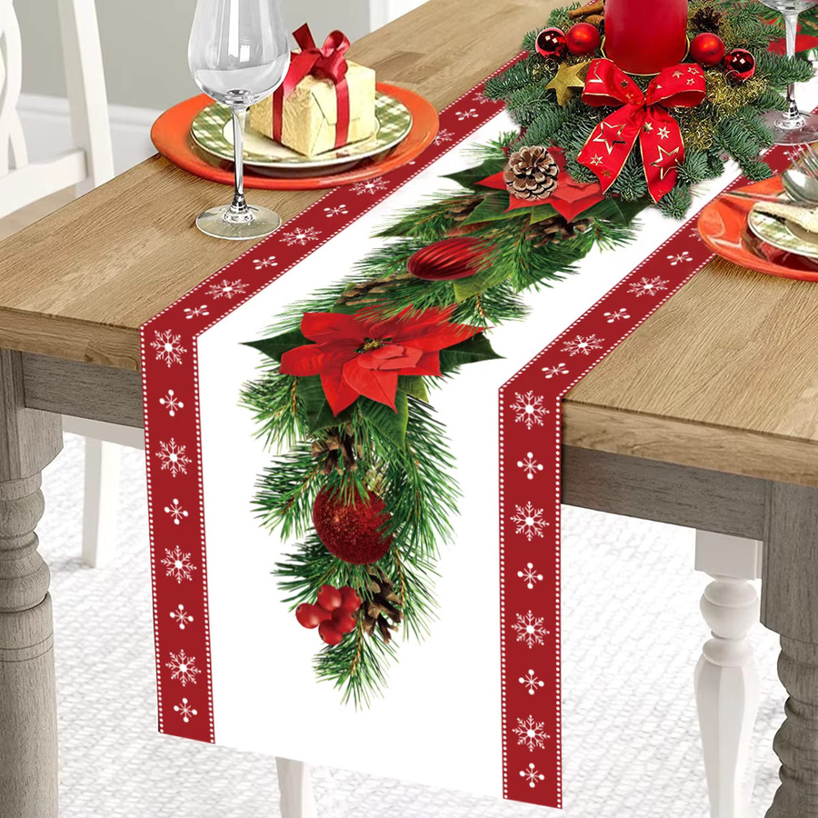 Huiran Tischläufer Weihnachten Dekoration in Weiß und Rot - Bild 3