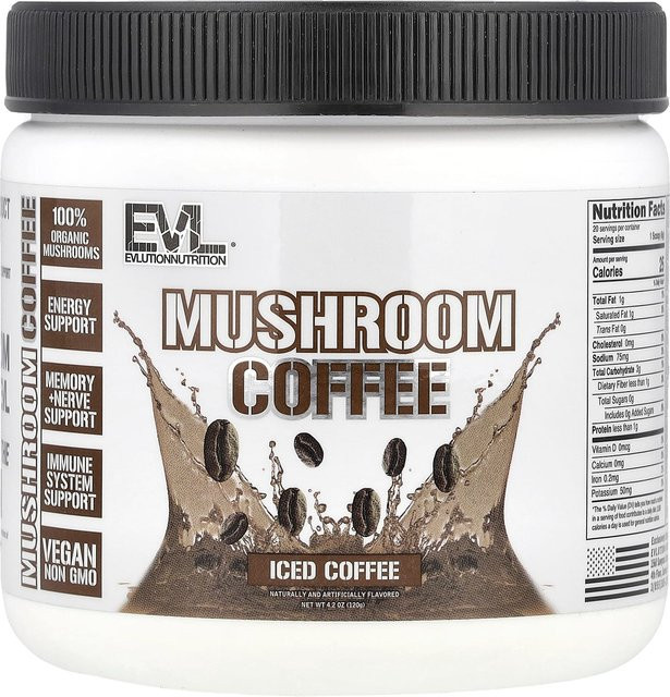 EVLution Nutrition Pilzkaffee, Eiskaffee, Getränkepulver, 120 g - Bild 1