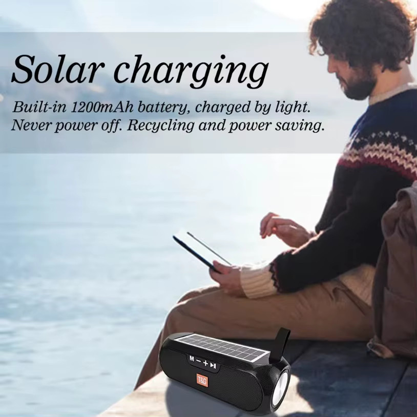 VIKEFON TG182 Tragbarer Solar-Boombox Outdoor-Lautsprecher 10W Schwarz mit USB-A, 3,5 mm Jack, FM-Radio und Wasserdichtigkeit - Bild 5