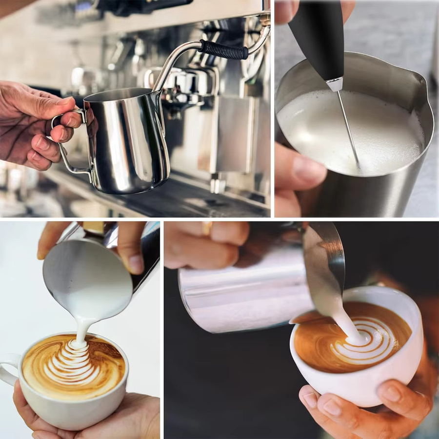 Abdo Milchaufschäumer Krug aus Edelstahl in Silber für Barista-Milchschaum und Kaffeezubehör - Bild 4