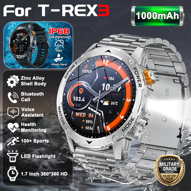 LIGE Smartwatch, Herren, Edelstahl, Grau, 1,7 Zoll, Wasserdicht - Bild 1