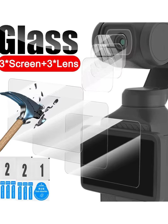 3er-Set gehärtete Glas Displayschutzfolien für DJI Osmo Pocket 3 Frontkamera und Objektiv in Transparent HD Klar - Bild 7
