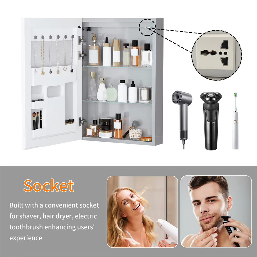 LUVODI Intelligenter LED-Medizinschrank mit Bluetooth-Lautsprechern und Antibeschlag-Funktion, Wandmontierter Badezimmerspiegel in Weiß, B: 50 cm, H: 70 cm - Bild 3