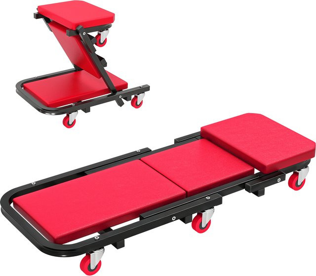 HOMCOM 2-in-1 Montage-Kriechbrett und Mechanikerwagen klappbar, rot, Tragkraft 150 kg, mit 6 Rollen für 360 Grad Drehung, Aosom - Bild 1
