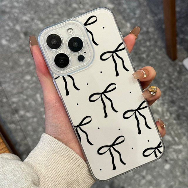 Transparente TPU-Handyhülle mit schwarzem Schleifenmuster für iPhone 11 bis iPhone 17 Pro Max - Bild 1