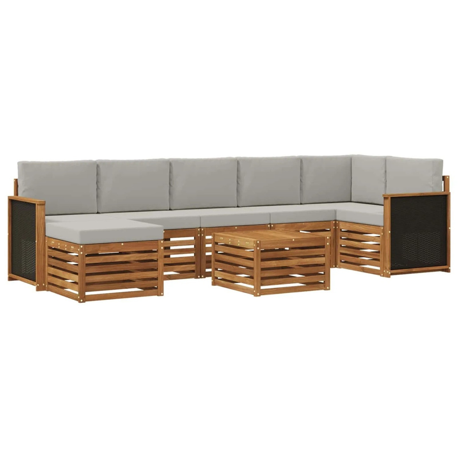 vidaXL Outdoor-Sofagarnitur in L-Form aus massivem Akazienholz mit 7 hellgrauen Kissen - Bild 2