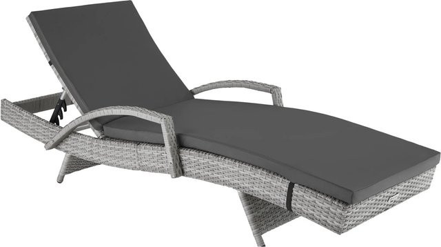 tectake Aluminium Rattan Sonnenliege mit abnehmbarer Polsterauflage, Grau, B: 190 cm, T: 71 cm, H: 34 - 74,5 cm - Bild 2