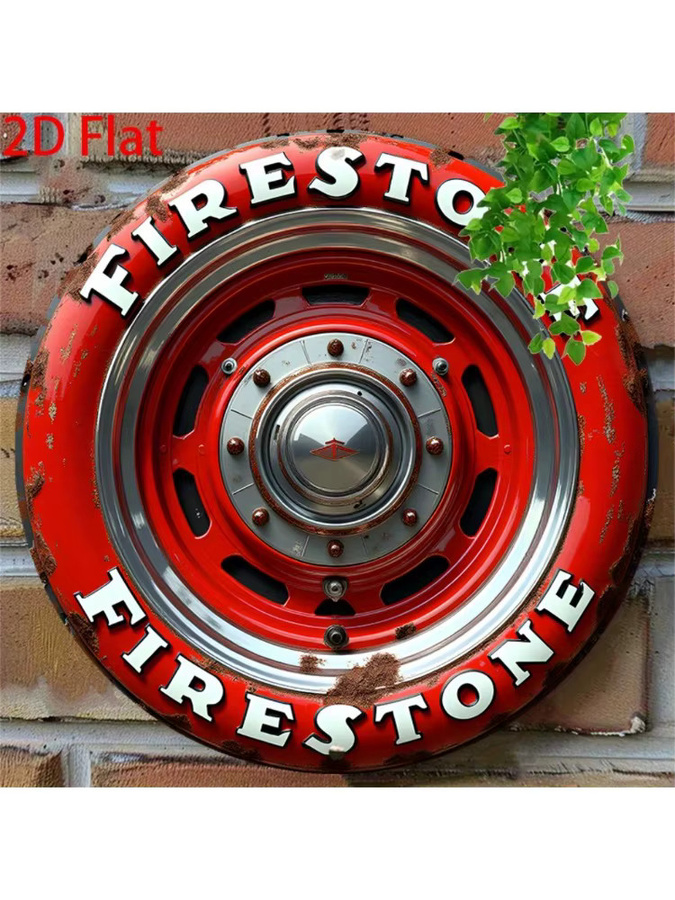 Firestone Tire Vintage Metall-Wandschild in Rot, quadratisches Aluminiumschild für Deko, B/H: 20,3 x 20,3 cm - Bild 6