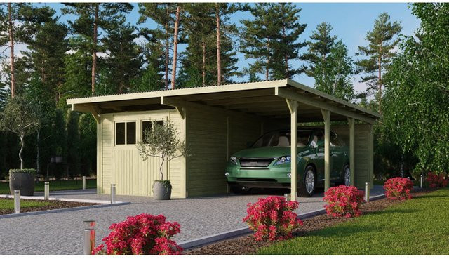 Karibu Doppelcarport Eco 2 mit Abstellraum und einer Rückwand, B/T: 576 x 268 m - Bild 1