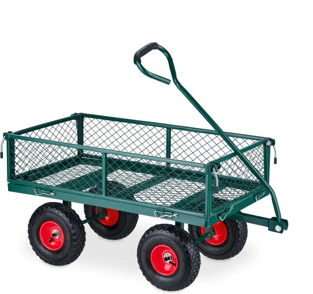 Relaxdays Handwagen aus Stahl in Dunkelgrün und Schwarz, klappbar, B/T/H: 50 x 50 x 110 cm - Bild 1