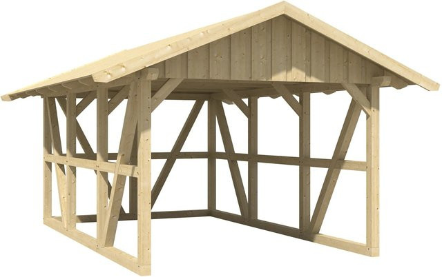 Skan Holz Carport Schwarzwald aus Fichtenholz mit Dachschalung und Rückwand in Natur - Bild 1