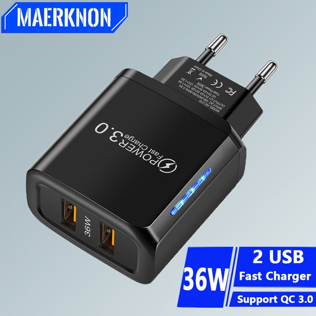 Doppel-USB-Schnellladegerät 36 W mit USB 3.0 für Samsung, Xiaomi, Huawei und OPPO in Schwarz - Bild 1