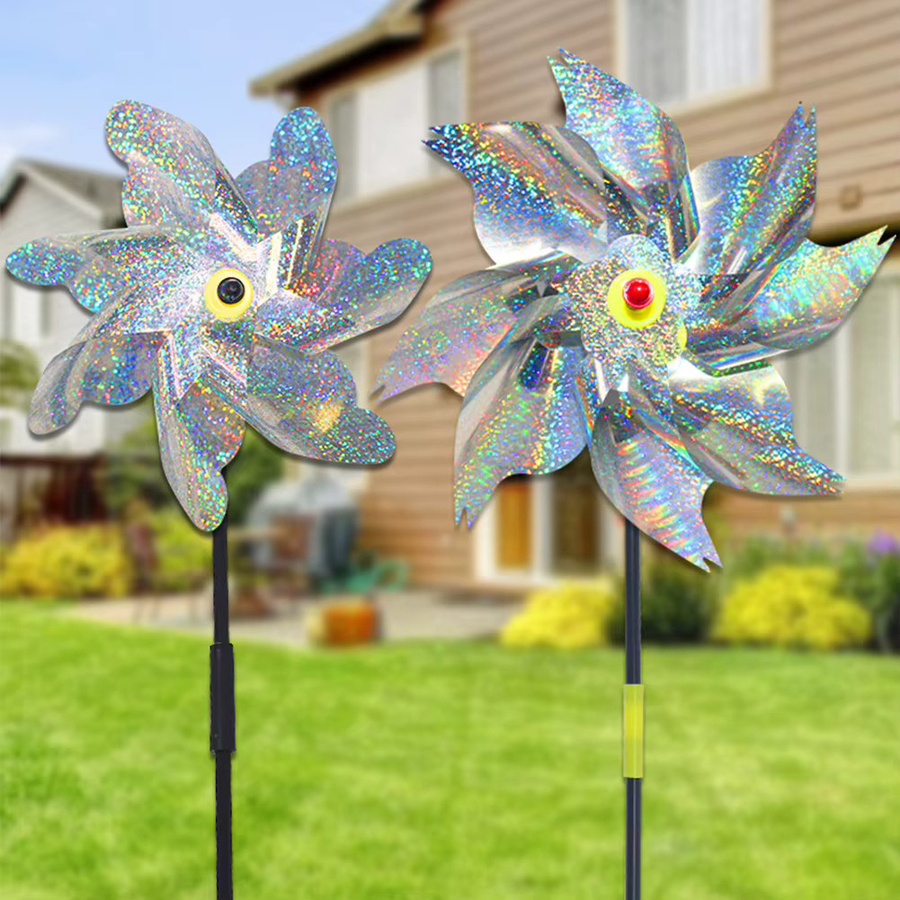 VKTECH DIY 8-blättrige Vogelabwehr Windmühle als silberner Spinner für Garten und Outdoor - Bild 2