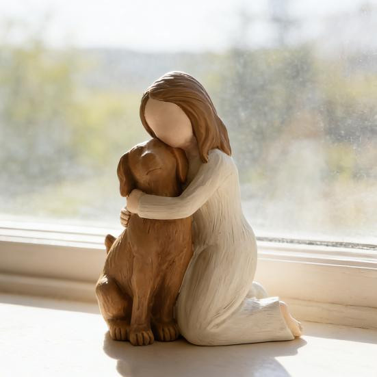 Yousheng Engel-Skulptur Harz-Mädchen mit Hund in Schwarz als handbemalte Figur für Wohnzimmer und Schlafzimmer - Bild 4