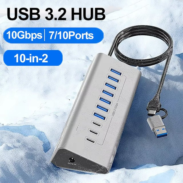 kebidumei USB-C Docking Station Hub mit 7/8 Ports, 10 Gbit/s Datenübertragung und Kartenleser, Typ C Splitter Adapter für PC und Laptop, Farbe: Silber - Bild 1