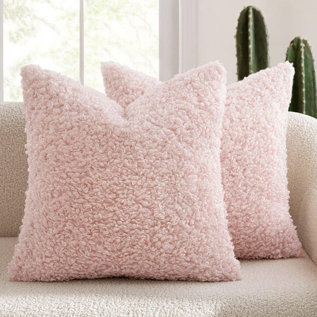 2er-Pack Teddy-Kunstfell-Kissenbezüge in Rosa, quadratische Plüsch-Dekokissen für Sofa und Bett, B/T/H: 45 x 45 x 45 cm - Bild 1