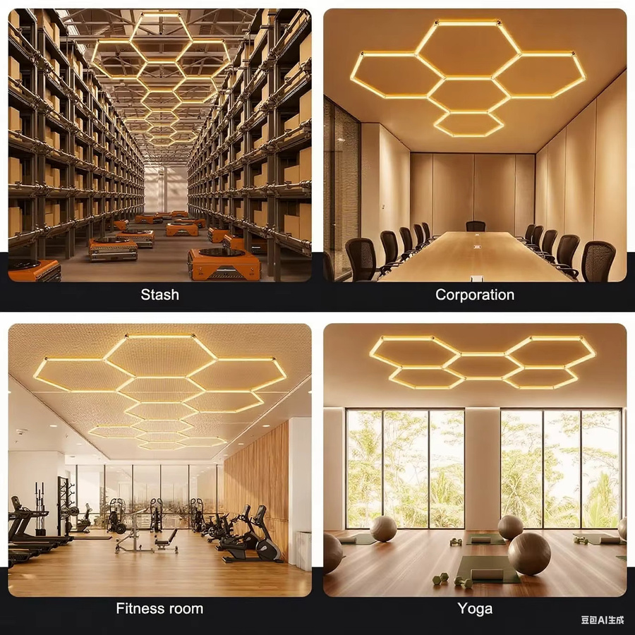 LINYILIGHT LED Deckenbeleuchtung in Wabenform, moderne sechseckige Hexagon-Leuchte in Weiß für Wohnzimmer, Werkstatt oder Fitnessstudio - Bild 5