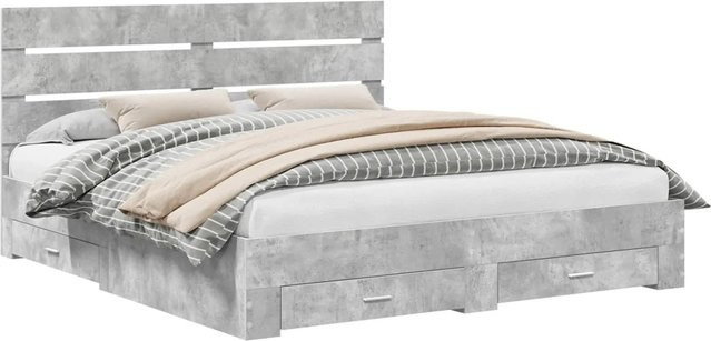 vidaXL Bettrahmen mit Schubladen in Beton Grau aus Holzwerkstoff, B/T/H: 200 x 200 x 42,71 cm - Bild 1