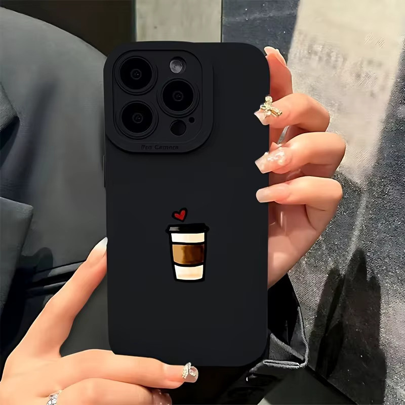 Handyhülle mit Kaffee-Herz-Muster aus TPU für Apple iPhone Modelle in Schwarz - Bild 4
