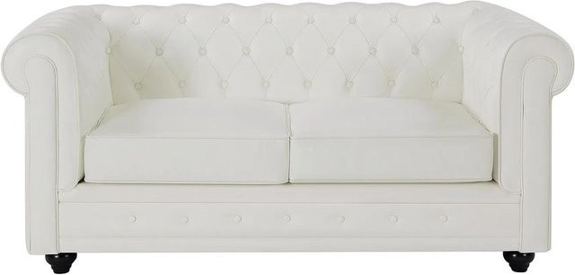 Vente-unique Chesterfield Sofa aus Büffelleder in Weiß, Breite: 165 cm - Bild 1