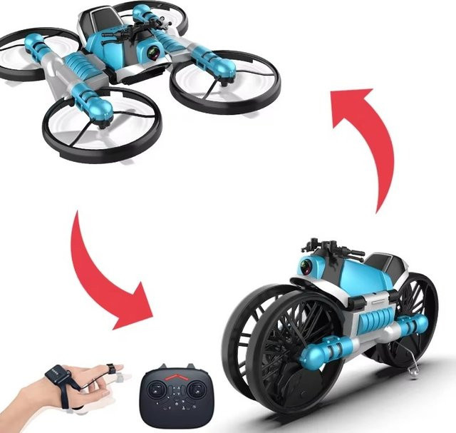 2-in-1 Fernsteuerbarer Helikopter mit Flugauto und hochauflösender Luftkamera in Blau - Bild 1