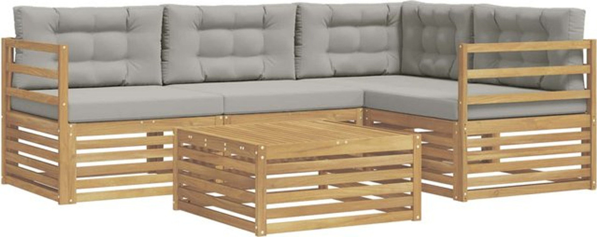 vidaXL Outdoor-Sofagarnitur aus 5 Teilen in Weiß und Grau aus modernem Polyester Loungemöbel - Bild 1
