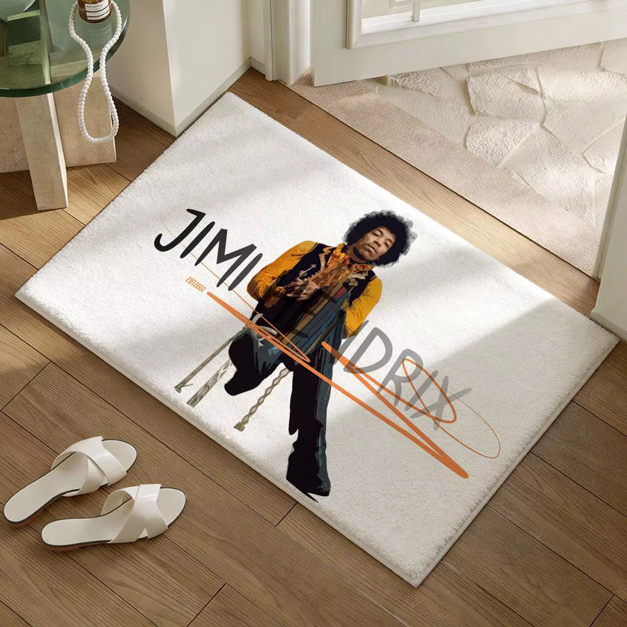 Singer J-Jimi Hendrix Fußmatte aus weichem Flanell in Schwarz, rutschfeste rechteckige Fußmatte für dein Wohnzimmer - Bild 2